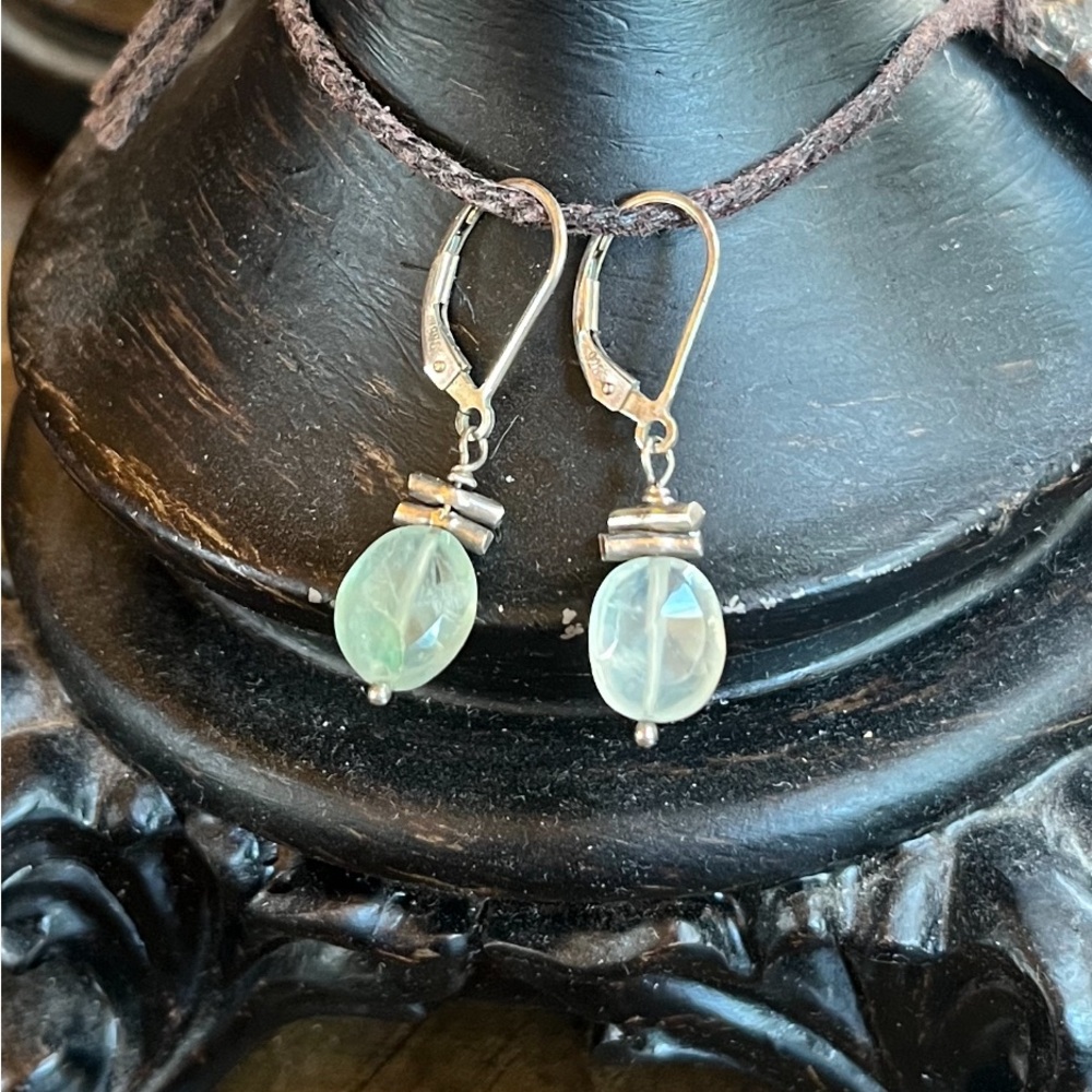 Sterling silver dangle prehnite stone earrings